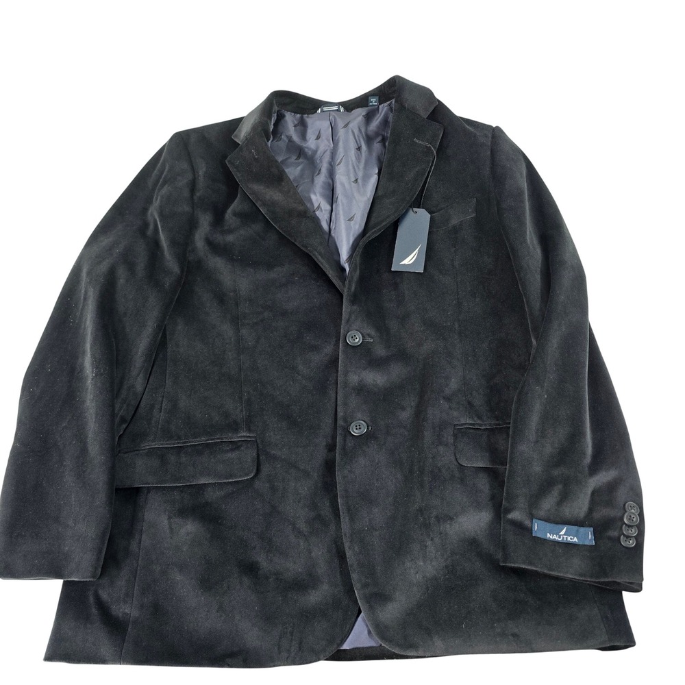 Nautica Men 44R Black Velvet Blazer Branford Modern Fit Sport Coat NF260 New